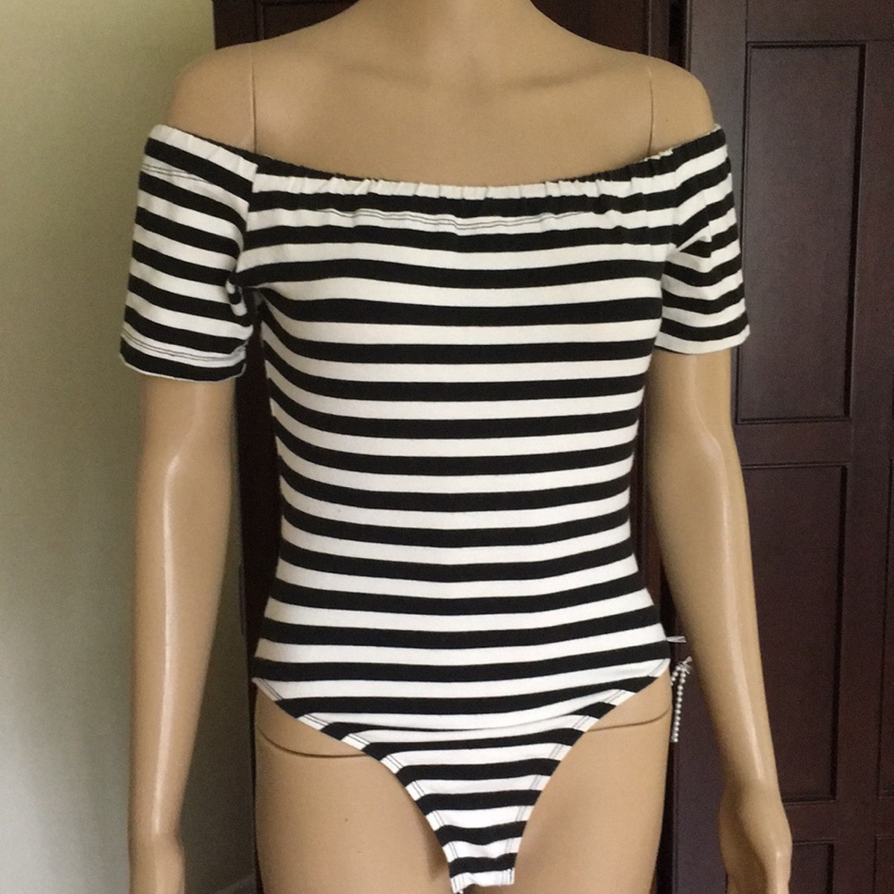 J.Crew EUC sz M body suit black an white stripe